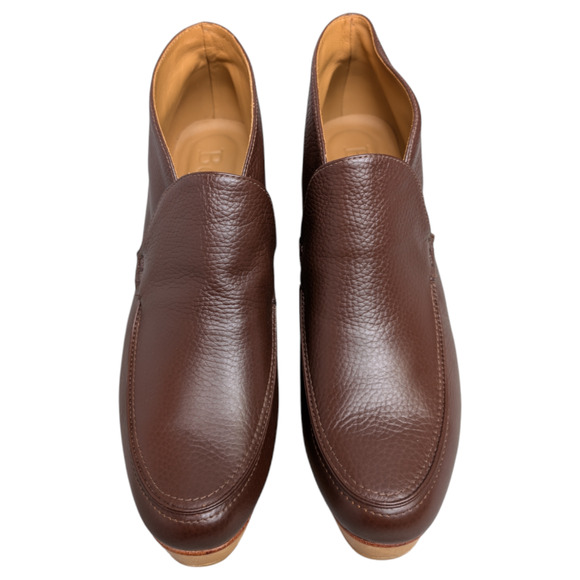 Beklina Matisse Wooden Platform Pebbled Leather Bootie Castagna Brown 11 NEW - Picture 3 of 12